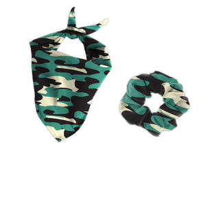 Buddy Bandana Hundehalstuch Camouflage Grün mit Haarband / Scrunchie